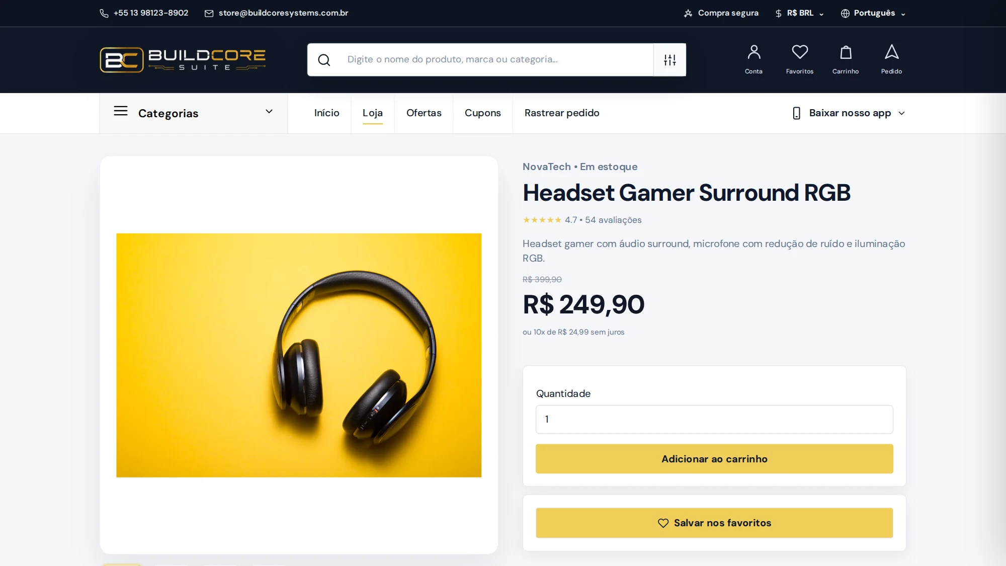 Imagem real da BuildCore Store Demo: Página do produto